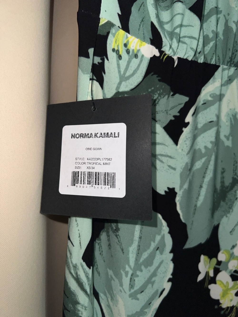 Norma Kamali Black Maxi Dress with Mint and Yellow Leaf Print - Picture 6 of 6